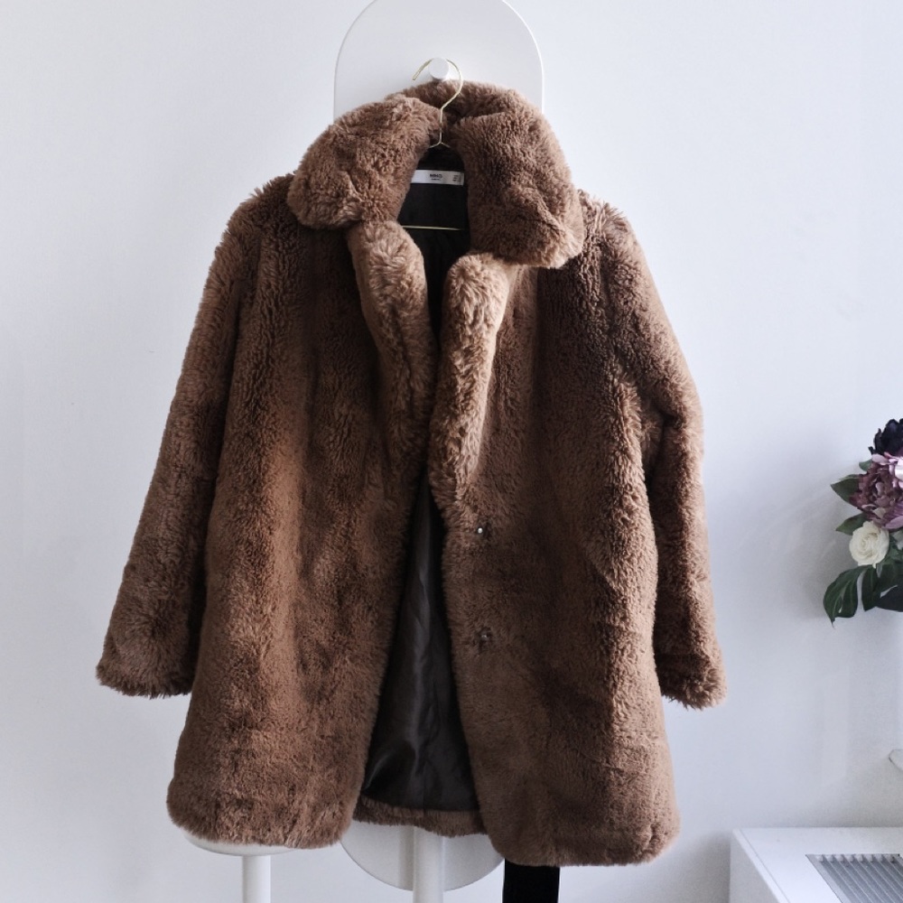 Mango orange faux fur coat